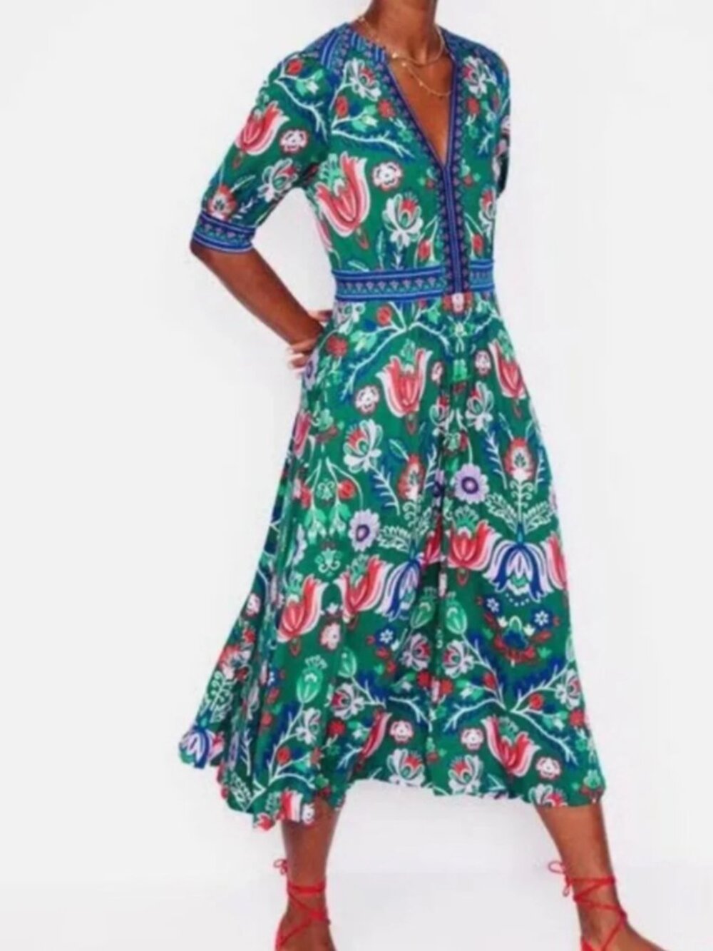 Boden Lily Jersey Midi Tea Floral Dress Sz 10